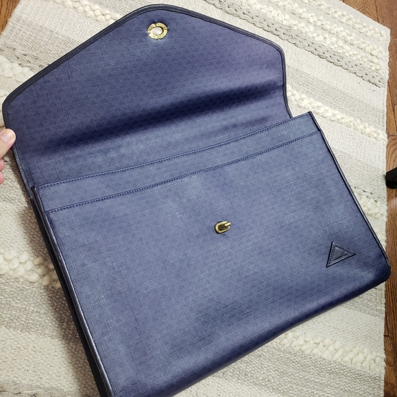 VINTAGE LIZ CLAIBORNE Blue Leather Trim Turnlock Briefcase Messenger Bag - Picture 5 of 16